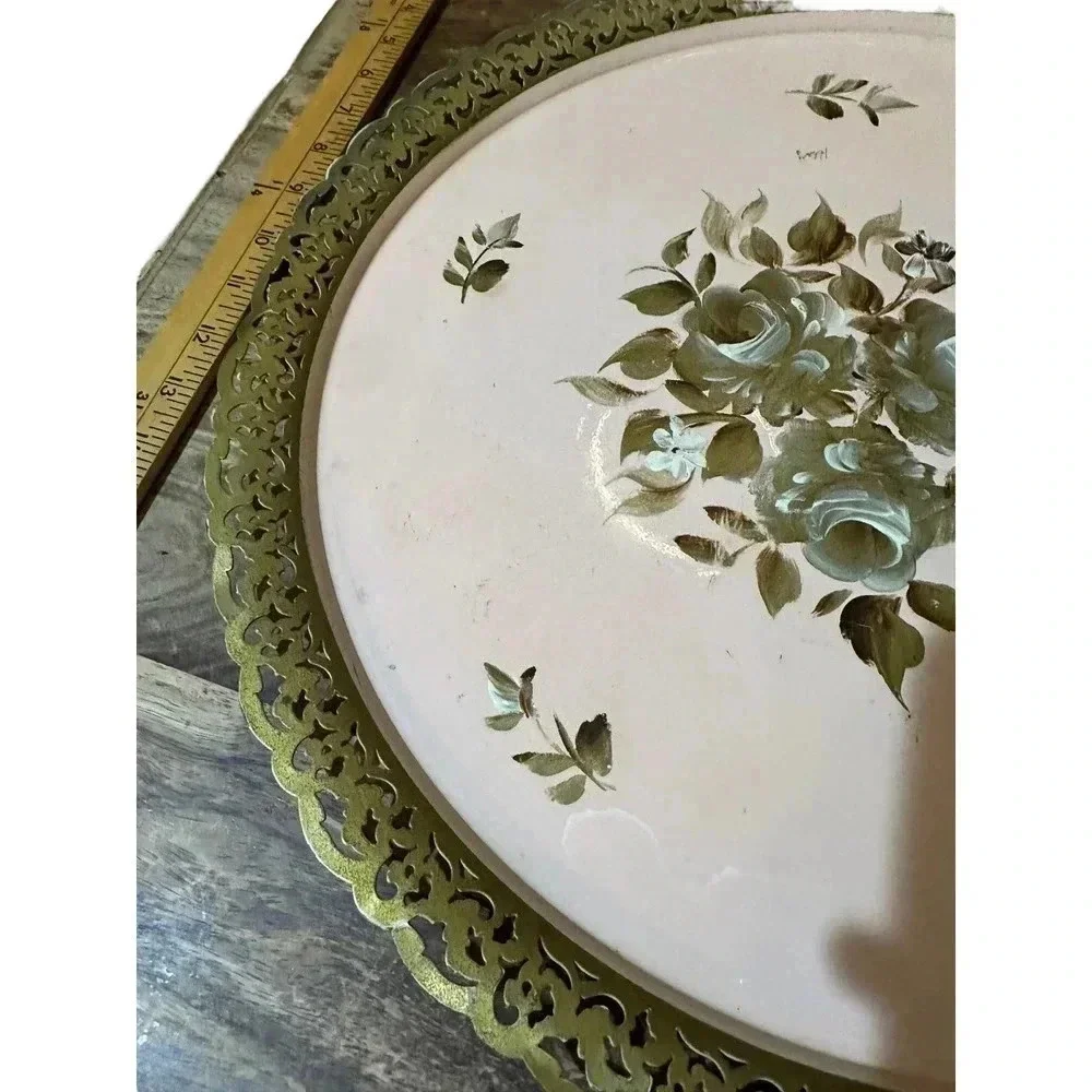 Vintage Nashco Products Metal Hand Painted Floral Serving Tray Size OS